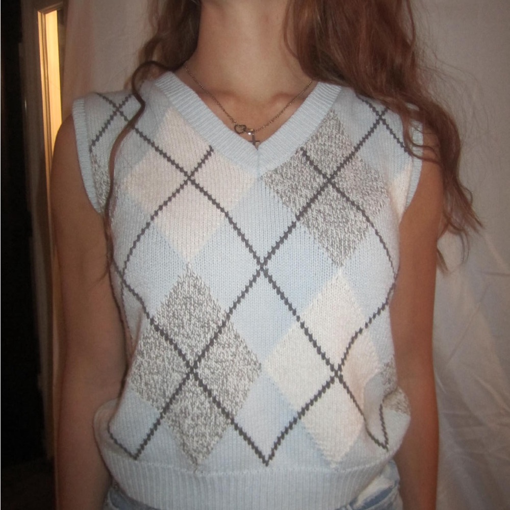 Sincerely Jules V-Neck Sweater Blue and Gray